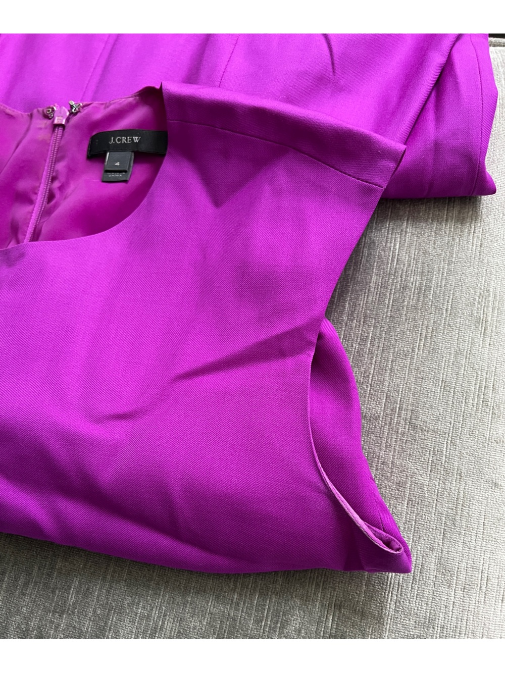J.Crew 100% Wool Magenta Purple Ruffle Front Sheath Dress Size 4 - Picture 8 of 8